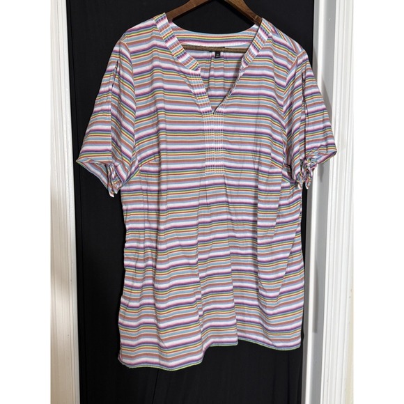 Talbots Rainbow Stripe Short Sleeve V-Neck Cold Shoulder Tied boho festival - Picture 4 of 9